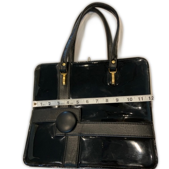 Berne of California Vintage 1960s mod black faux patent leather handbag - Picture 4 of 4
